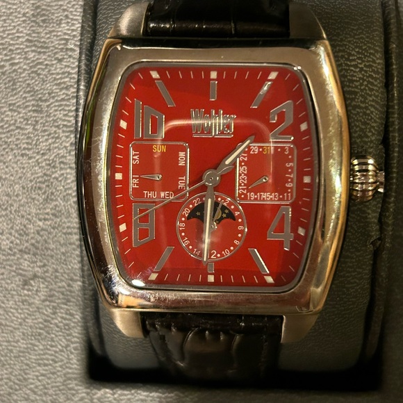 Wohler Gents Jonas Automatic Multi-Function Black Leather Strap/Red Dial.  New - Picture 2 of 5